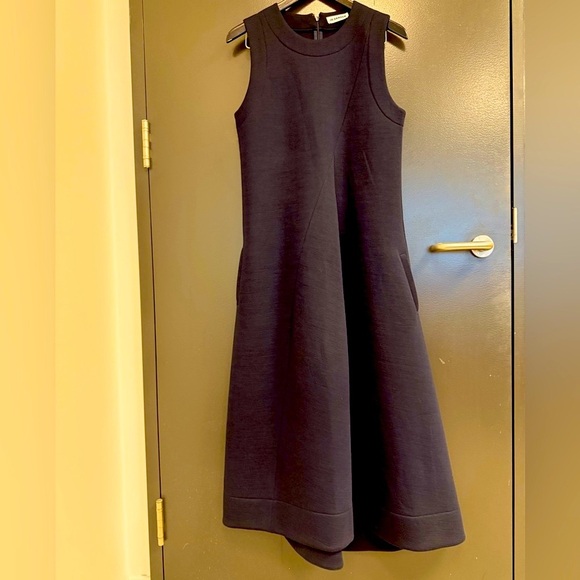 Jil Sander size 10 Laine Wool EUC long Blue A-Line Crew Neck Dress- thicker wool - Picture 5 of 15